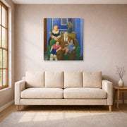 Gallery-wrapped canvas print of Fernando Botero's Family (1995) displayed on a wall in a living room