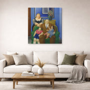 Gallery-wrapped canvas print of Fernando Botero's Family (1995) displayed on a wall in a living room
