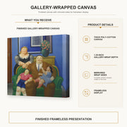 Fernando Botero - Family (1995) gallery wrap canvas construction and hanging details infographic
