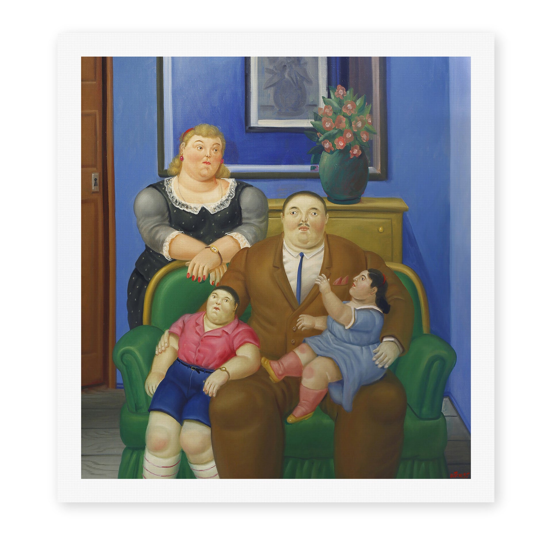 Fernando Botero's 'Family Scene' painting reproduced as a rolled canvas print