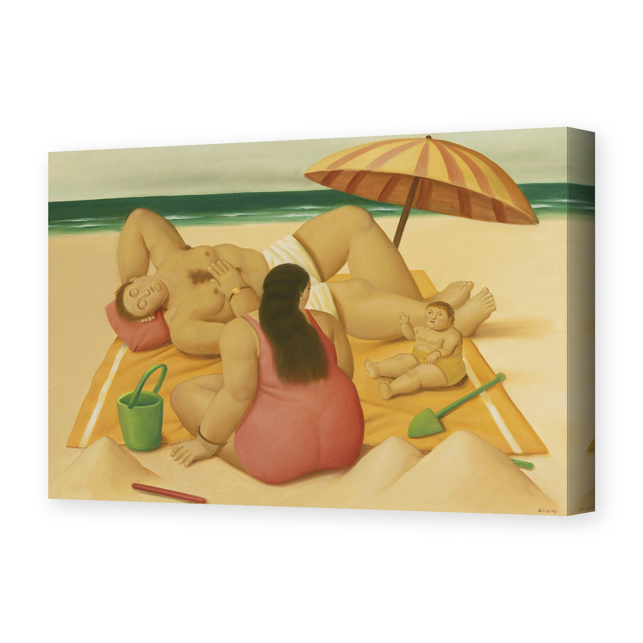 Fernando Botero's 'Family On A Beach' painting reproduced as a gallery-wrapped canvas print