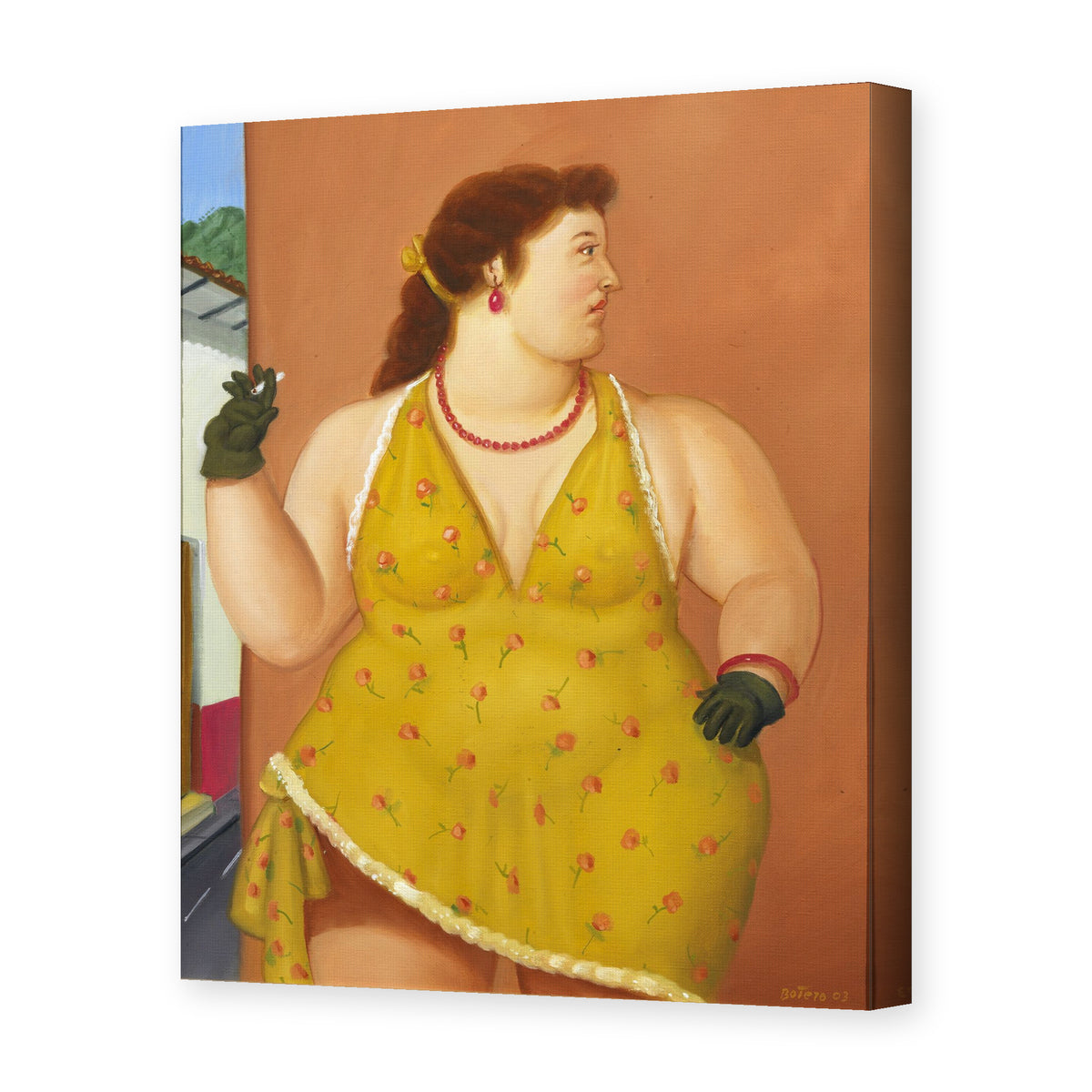 Fernando Botero's 'Femme Le Trottoir' painting reproduced as a gallery-wrapped canvas print