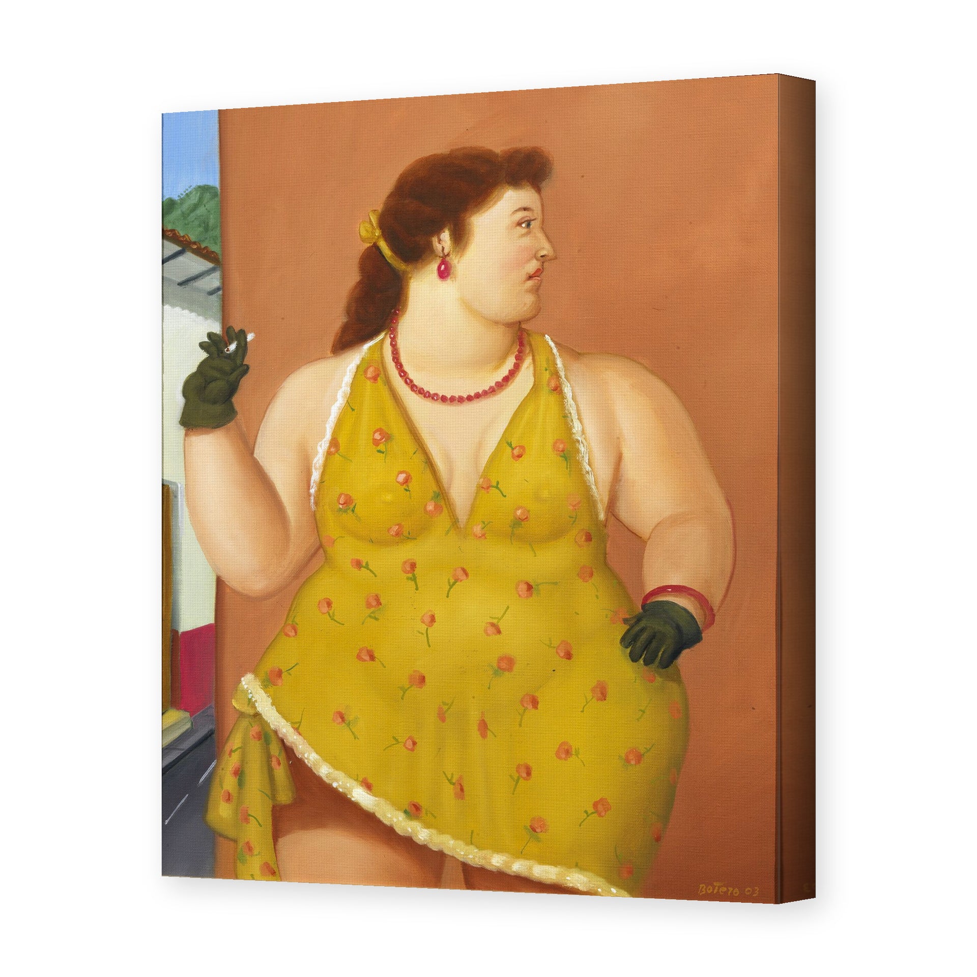 Fernando Botero's 'Femme Le Trottoir' painting reproduced as a gallery-wrapped canvas print