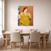 Gallery-wrapped canvas print of Fernando Botero's Femme Le Trottoir displayed on a wall in a dining room