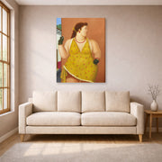 Gallery-wrapped canvas print of Fernando Botero's Femme Le Trottoir displayed on a wall in a living room