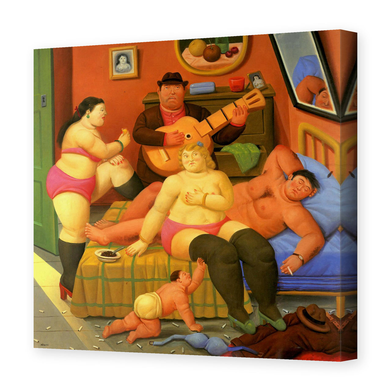 Fernando Botero's 'Fin De La Fiesta' painting reproduced as a gallery-wrapped canvas print
