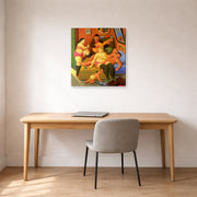 Gallery-wrapped canvas print of Fernando Botero's Fin De La Fiesta displayed on a wall in a home office