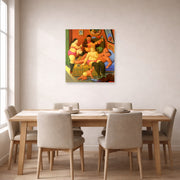 Unframed poster print of Fernando Botero's Fin De La Fiesta displayed on a wall in a dining room
