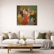 Gallery-wrapped canvas print of Fernando Botero's Flamenco displayed on a wall in a living room