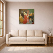 Unframed poster print of Fernando Botero's Flamenco displayed on a wall in a living room