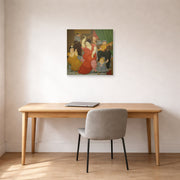 Unframed poster print of Fernando Botero's Flamenco displayed on a wall in a home office