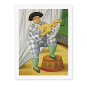 Fernando Botero's 'Harlequin with Guitar' painting reproduced as a rolled canvas print