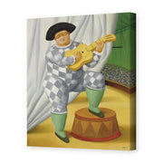 Fernando Botero's 'Harlequin with Guitar' painting reproduced as a gallery-wrapped canvas print