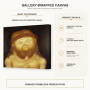 Fernando Botero - Head of Christ gallery wrap canvas construction and hanging details infographic