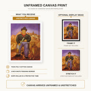 Fernando Botero - Hunter canvas print size comparison and framing display infographic