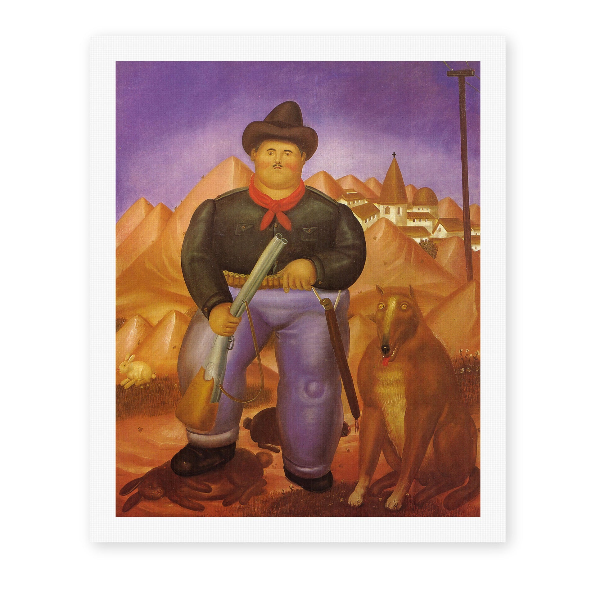 Fernando Botero's 'Hunter' painting reproduced as a rolled canvas print