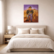 Gallery-wrapped canvas print of Fernando Botero's Hunter displayed on a wall in a bedroom