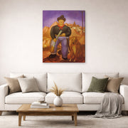 Gallery-wrapped canvas print of Fernando Botero's Hunter displayed on a wall in a living room