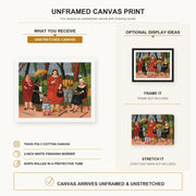 Fernando Botero - In the Garden canvas print size comparison and framing display infographic