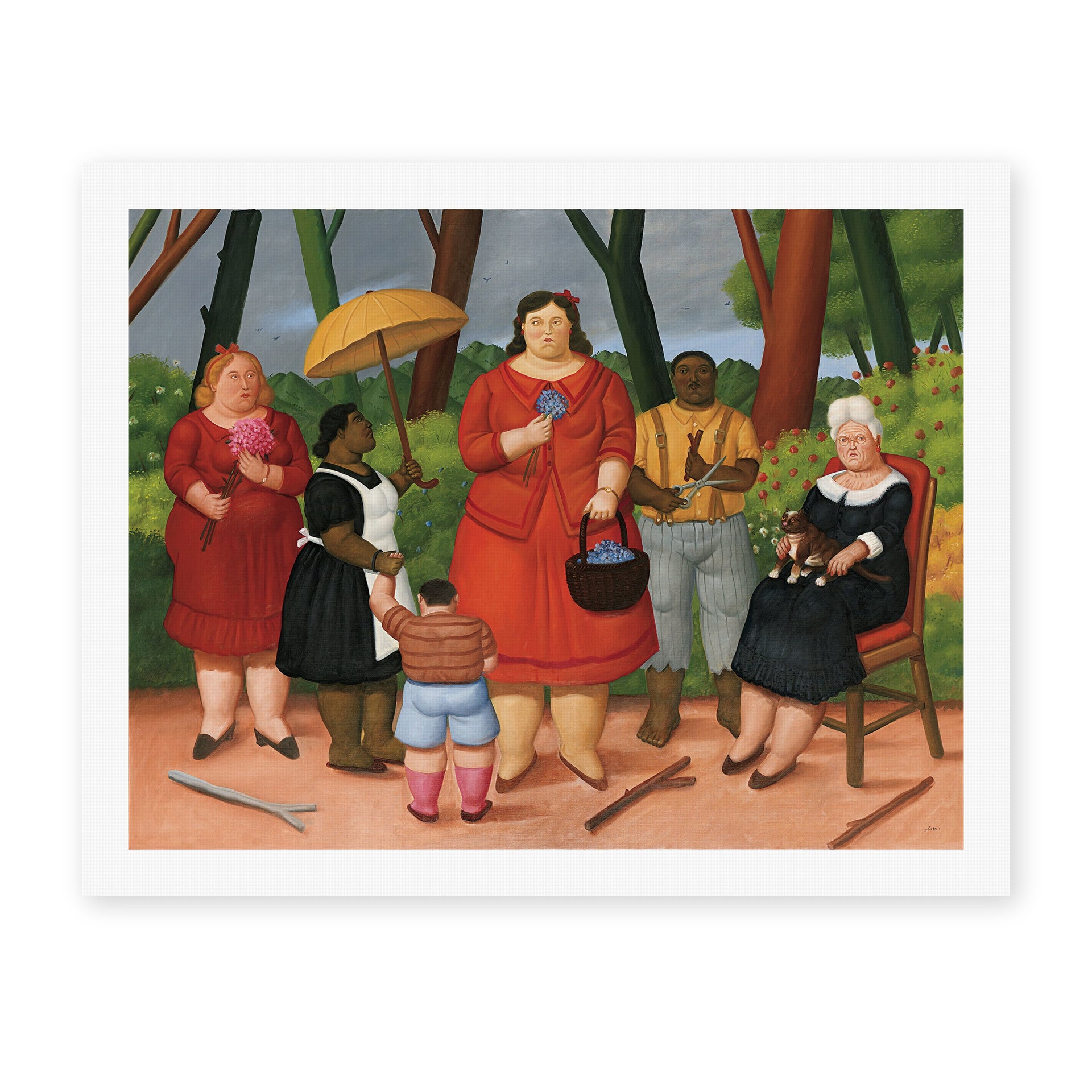 Fernando Botero's 'In the Garden' painting reproduced as a rolled canvas print