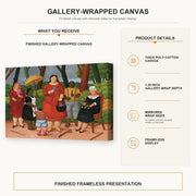Fernando Botero - In the Garden gallery wrap canvas construction and hanging details infographic