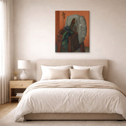 Gallery-wrapped canvas print of Fernando Botero's Interior displayed on a wall in a bedroom