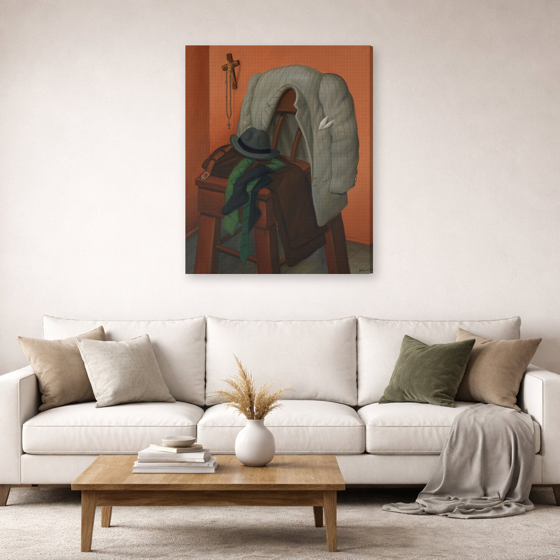 Gallery-wrapped canvas print of Fernando Botero's Interior displayed on a wall in a living room