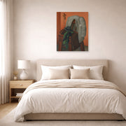 Unframed poster print of Fernando Botero's Interior displayed on a wall in a bedroom