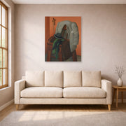 Unframed poster print of Fernando Botero's Interior displayed on a wall in a living room