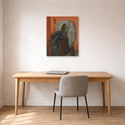 Unframed poster print of Fernando Botero's Interior displayed on a wall in a home office