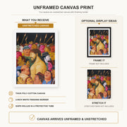Fernando Botero - Jesús y la multitud canvas print size comparison and framing display infographic