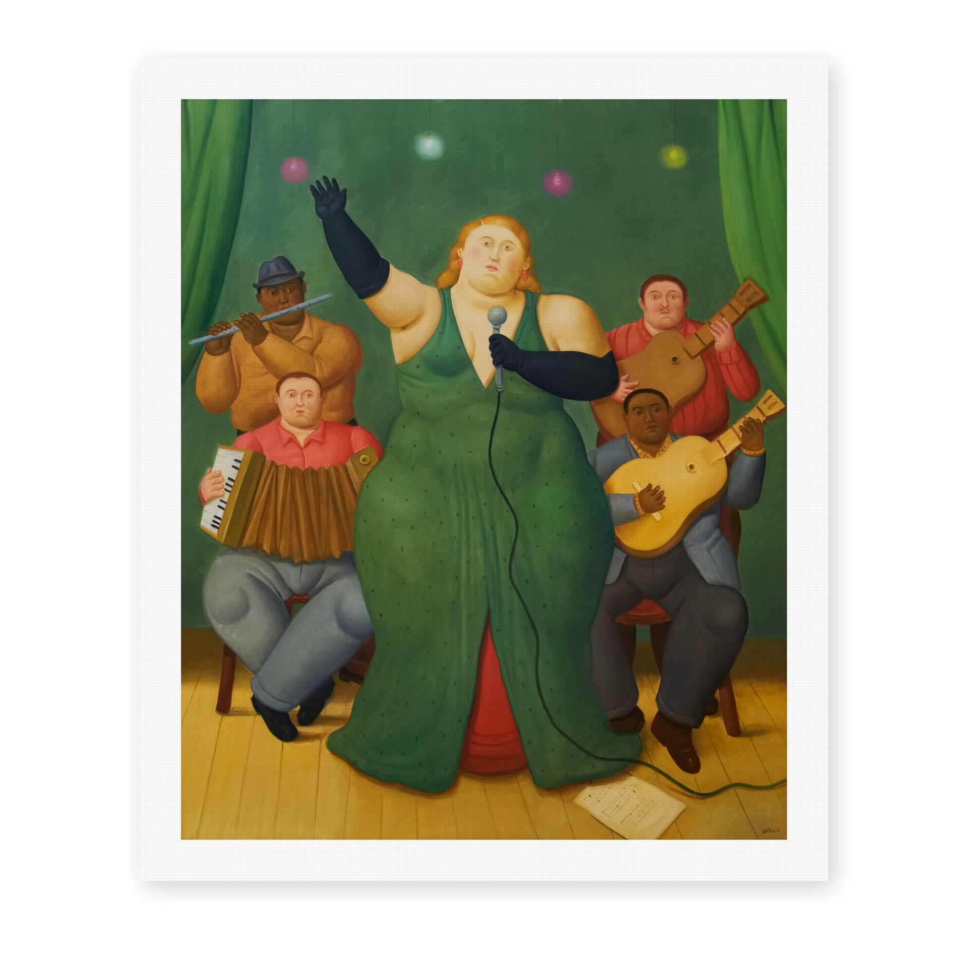 Fernando Botero's 'La Cantante' painting reproduced as a rolled canvas print