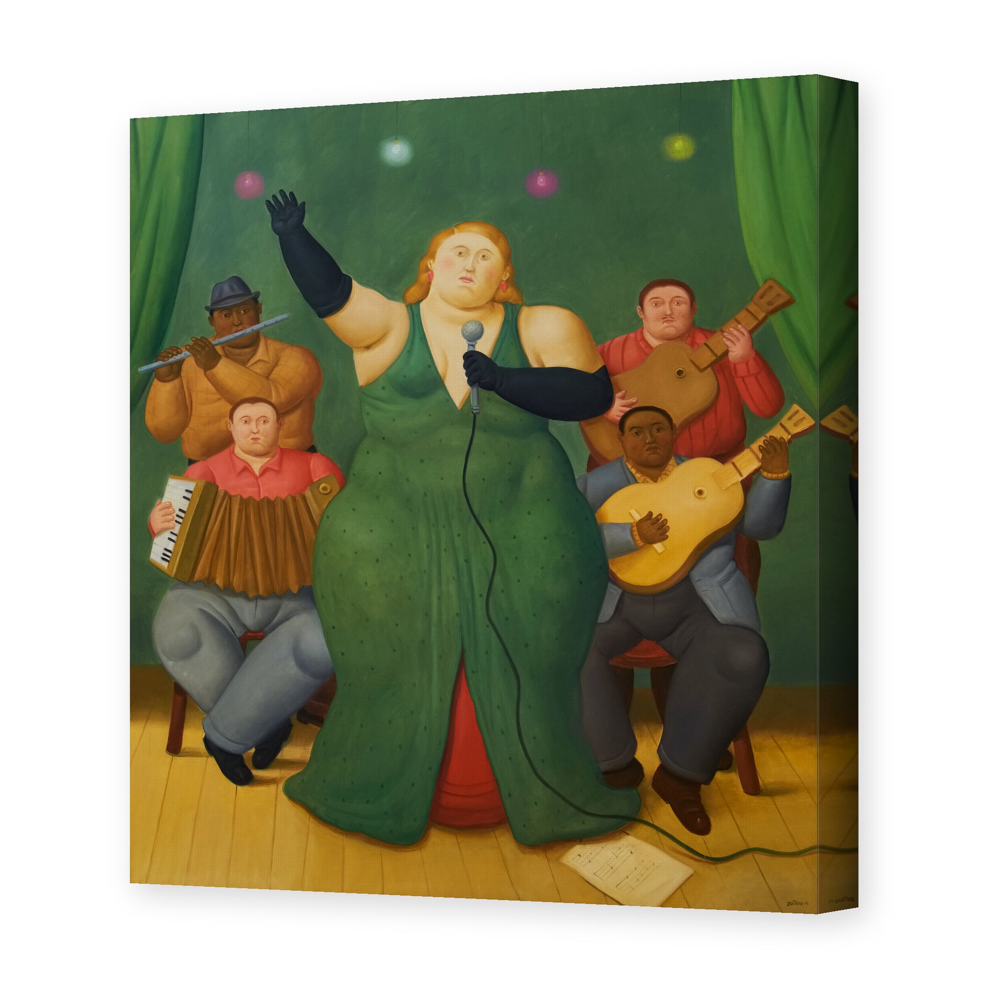 Fernando Botero's 'La Cantante' painting reproduced as a gallery-wrapped canvas print