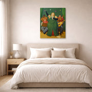 Gallery-wrapped canvas print of Fernando Botero's La Cantante displayed on a wall in a bedroom