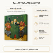 Fernando Botero - La Cantante gallery wrap canvas construction and hanging details infographic