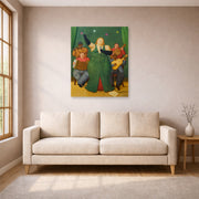 Unframed poster print of Fernando Botero's La Cantante displayed on a wall in a living room