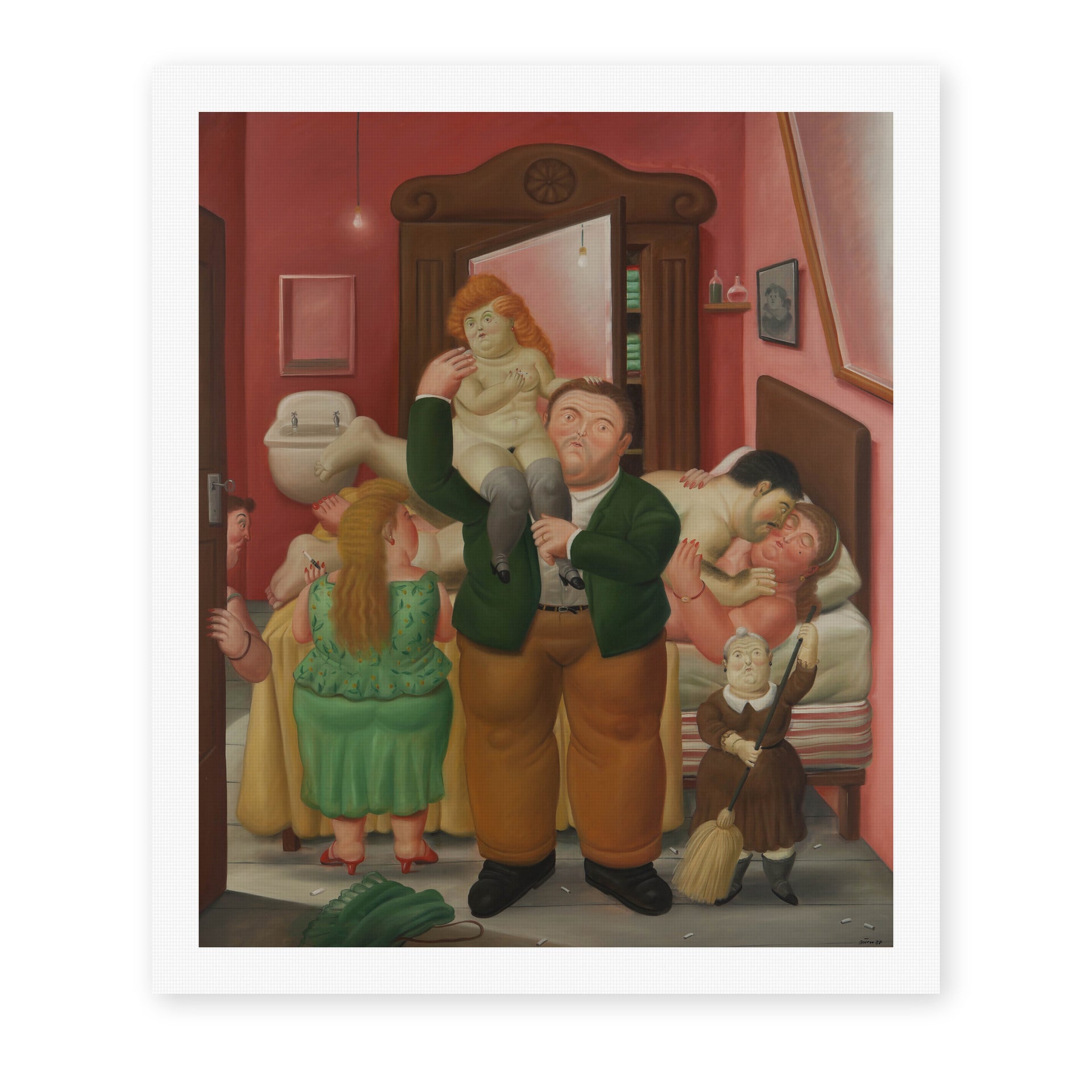 Fernando Botero's 'La Casa De Amanda Ramírez' painting reproduced as a rolled canvas print