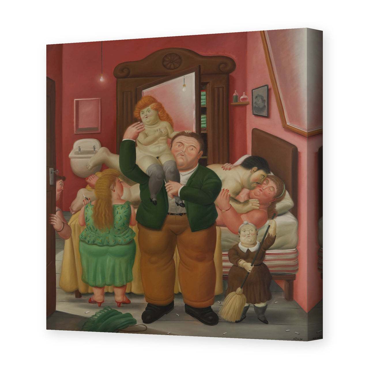 Fernando Botero's 'La Casa De Amanda Ramírez' painting reproduced as a gallery-wrapped canvas print