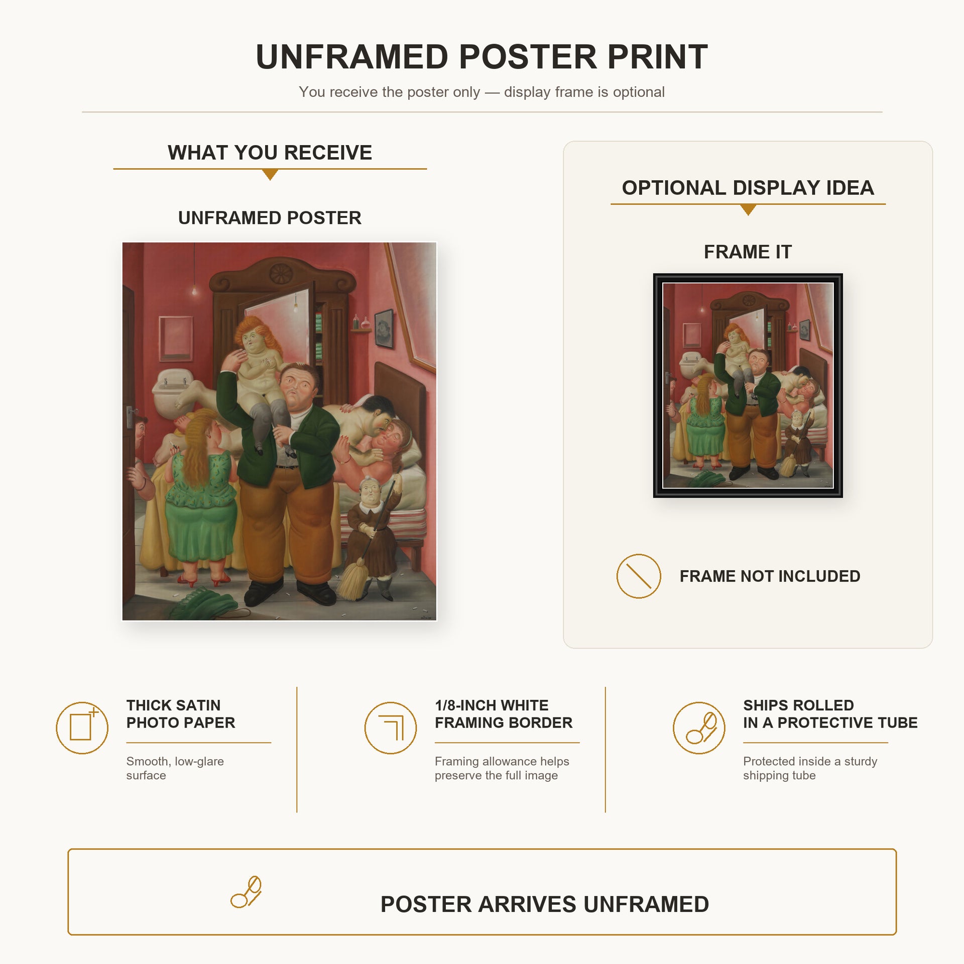Fernando Botero - La Casa De Amanda Ramírez poster print size comparison and framing display infographic