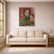 Unframed poster print of Fernando Botero's La Casa De Amanda Ramírez displayed on a wall in a living room