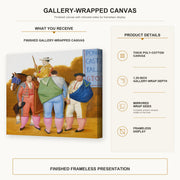 Fernando Botero - La Cuadrilla gallery wrap canvas construction and hanging details infographic