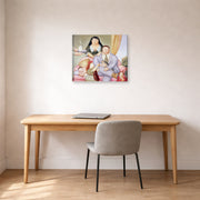 Gallery-wrapped canvas print of Fernando Botero's La Familia Colombiana displayed on a wall in a home office