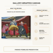 Fernando Botero - La Pica gallery wrap canvas construction and hanging details infographic