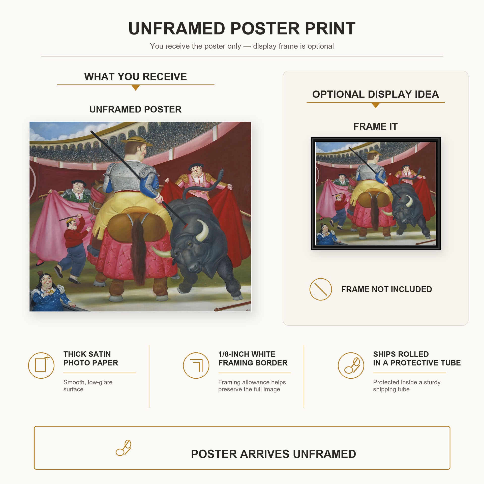 Fernando Botero - La Pica poster print size comparison and framing display infographic