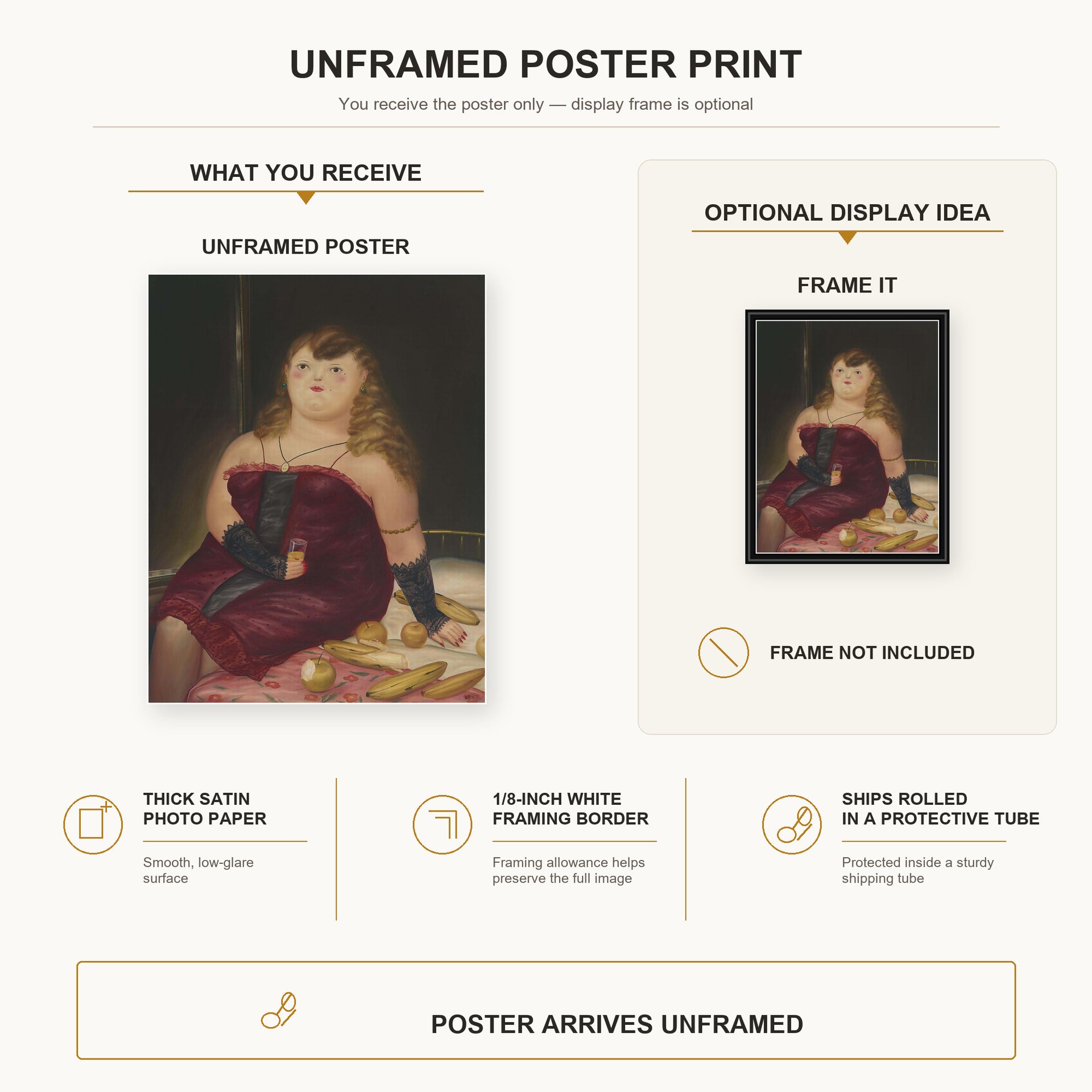 Fernando Botero - La Rocca poster print size comparison and framing display infographic