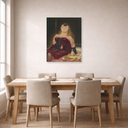 Unframed poster print of Fernando Botero's La Rocca displayed on a wall in a dining room