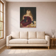 Unframed poster print of Fernando Botero's La Rocca displayed on a wall in a living room