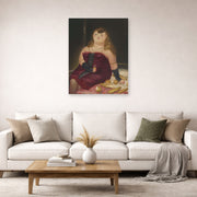 Unframed poster print of Fernando Botero's La Rocca displayed on a wall in a living room