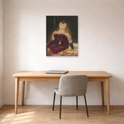 Unframed poster print of Fernando Botero's La Rocca displayed on a wall in a home office