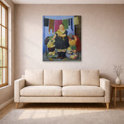 Gallery-wrapped canvas print of Fernando Botero's La Vedova displayed on a wall in a living room